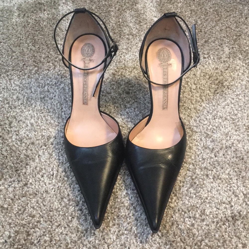 Italian Leather Black Pointy Heels Size 37 6.5M